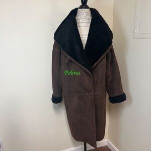 Vintage Karl Lagerfeld shearling lamb coat w/huge shawl collar chocolate SizeL